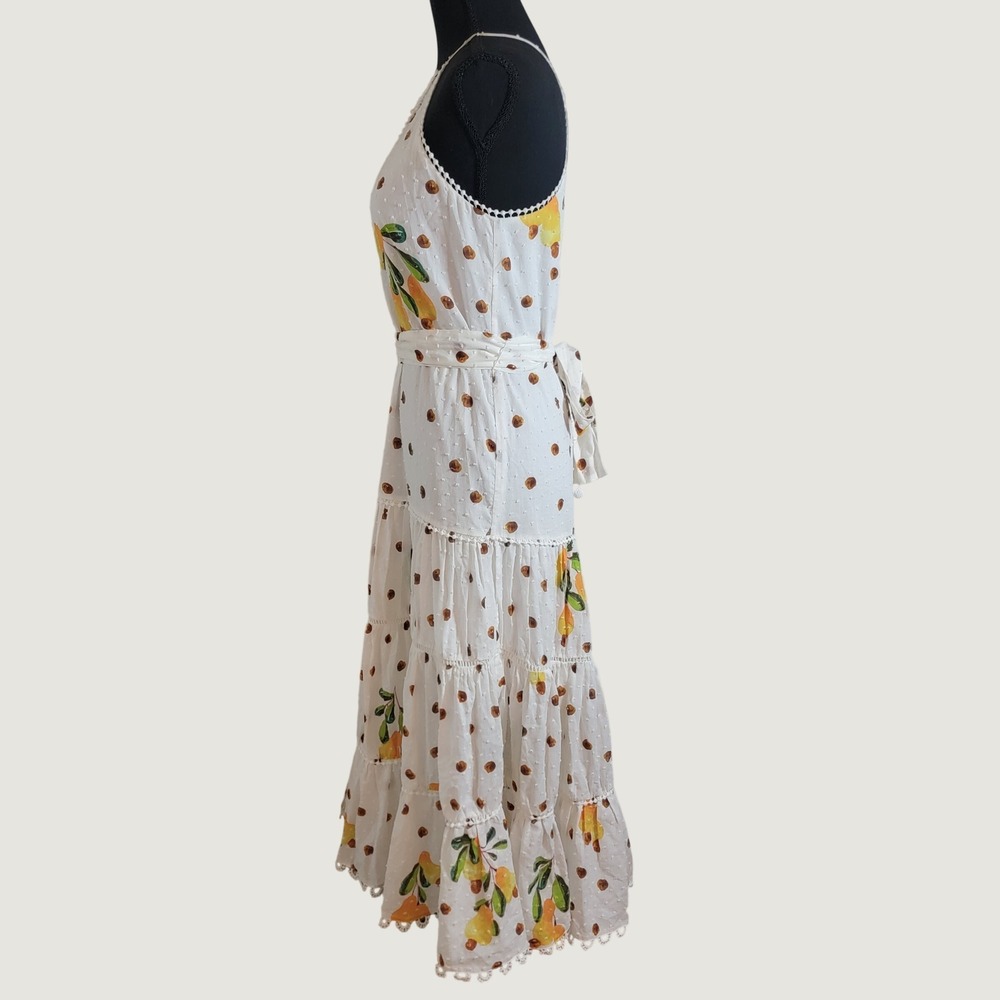 Farm Rio Women XS White Lemon Polka Dot Tiered Halter Maxi Dress Vacation Picnic - Picture 6 of 16